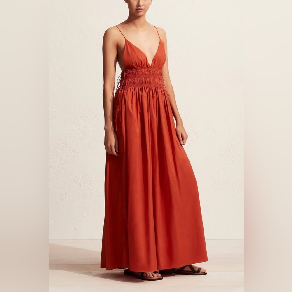 Matteau Rust Red Smocked Waist Maxi Dress